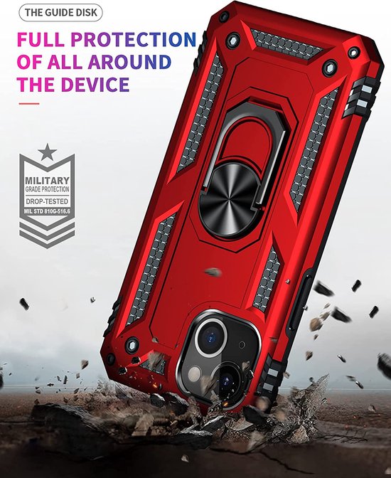 Apple iPhone 14 Hoesje - Rood - Armor Kickstand Back Cover