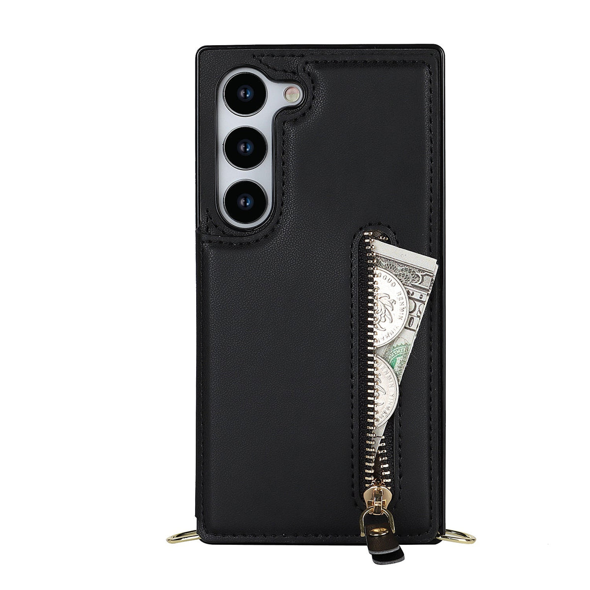 Samsung Galaxy S23 Plus Hoesje - Zwart - Luxe Back Cover met Telefoonkoord en Rits