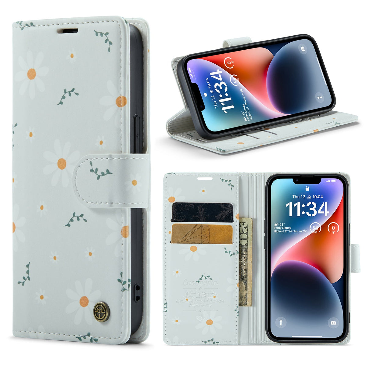 Apple iPhone 14 Plus Hoesje - Madeliefje - Print Bookcase