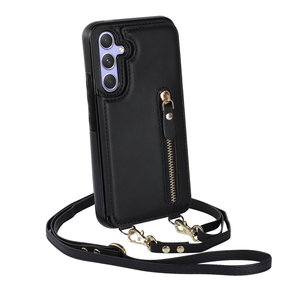 Samsung Galaxy S23 FE Hoesje - Zwart - Luxe Back Cover met Telefoonkoord en Rits