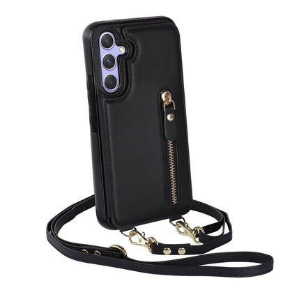 Samsung Galaxy S23 FE Hoesje - Zwart - Luxe Back Cover met Telefoonkoord en Rits