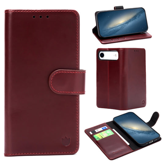 Apple iPhone Air Hülle - Burgundy Red - Echtleder-Klapphülle mit Kartenfach