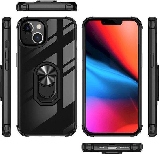 Apple iPhone 13 Hoesje - Zwart - Ring Kickstand Back Cover