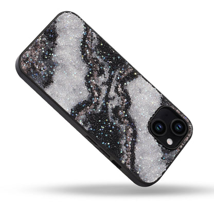 Apple iPhone 15 Hoesje - Zwart - Diamant Marmer Glitter Back Cover