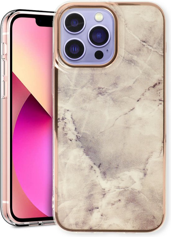 iPhone 14 Pro Hoesje - Steen - Siliconen Marmer Back Cover