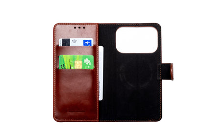Apple iPhone 18 Pro Hoesje - Chestnut Brown - Echt Leren 2 in 1 MagSafe Bookcase