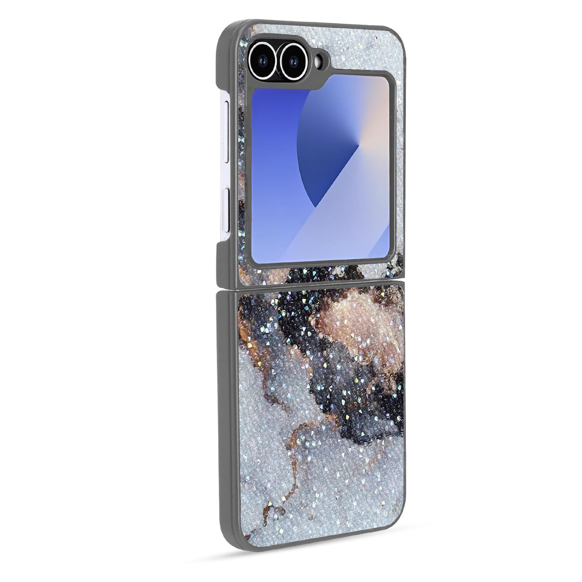 Samsung Galaxy Z Flip 6 Hoesje - Grijs - Diamant Marmer Glitter Back Cover