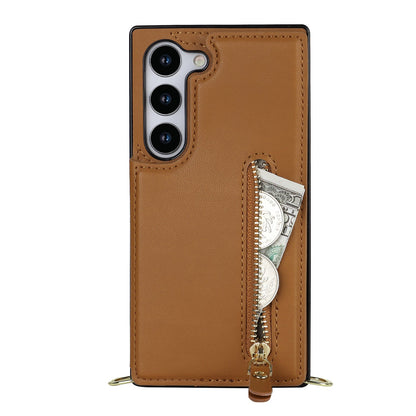 Samsung Galaxy S21 FE Hoesje - Bruin - Luxe Back Cover met Telefoonkoord en Rits
