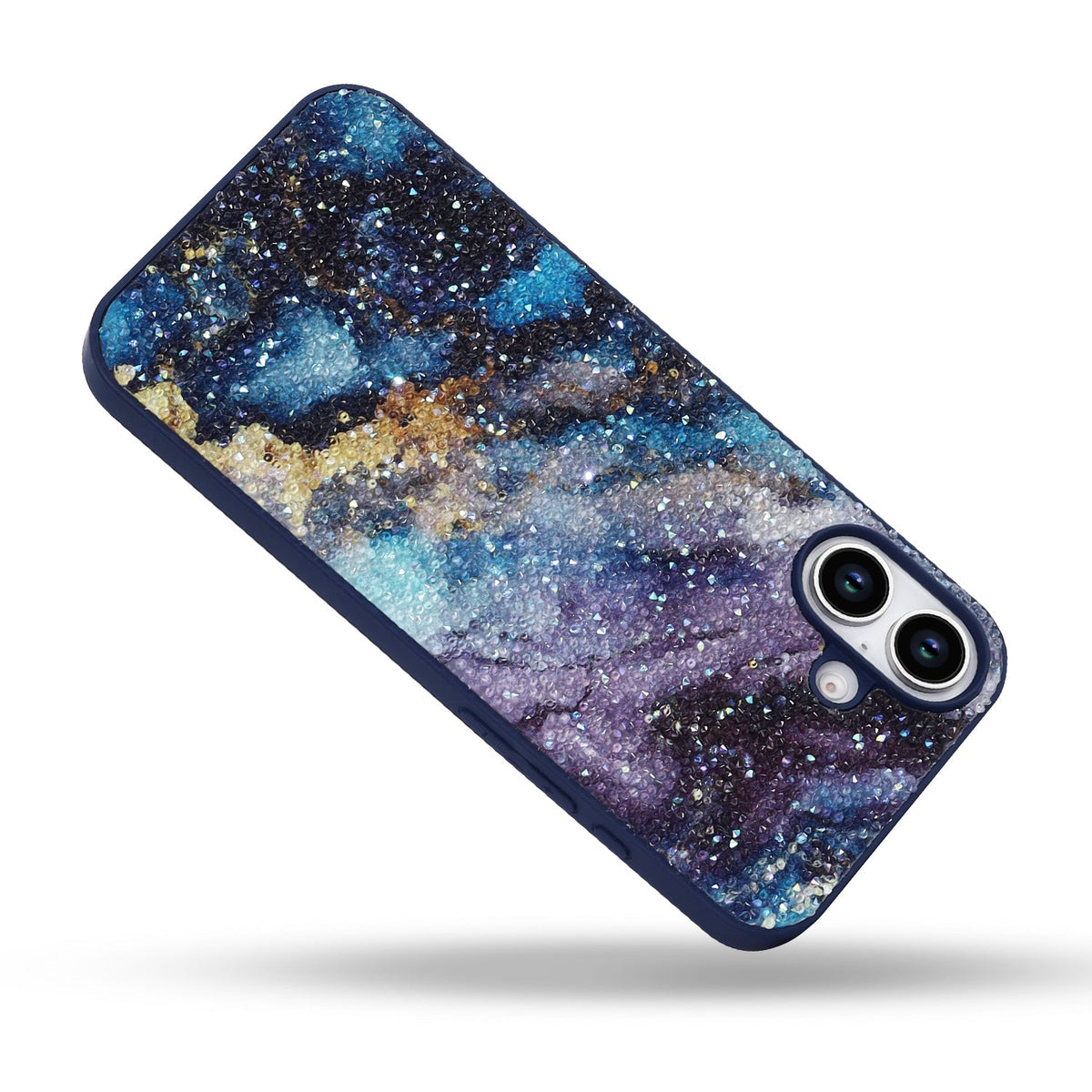 Apple iPhone 16 Plus Hoesje - Blauw - Diamant Marmer Glitter Back Cover