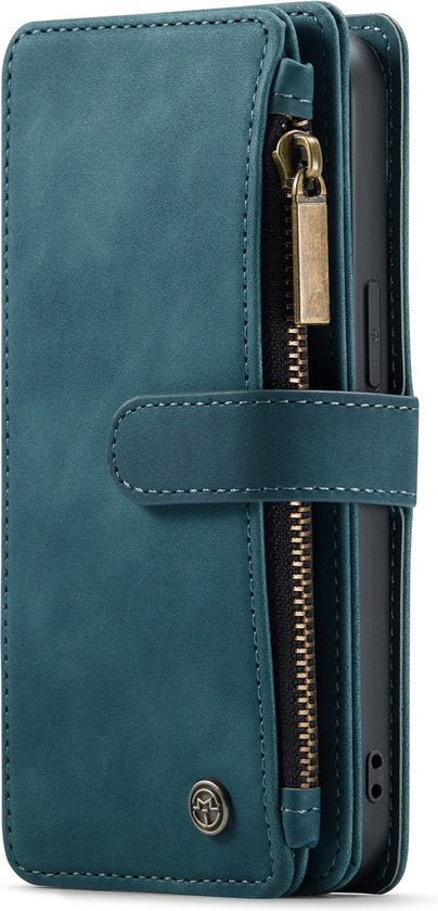 Apple iPhone 13 Mini Hülle - Emerald Green - Luxus-Klapphülle mit Kartenfach und Reißverschluss