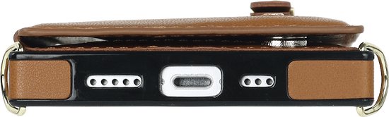 Apple iPhone 15 Hoesje - Bruin - Luxe Back Cover met Telefoonkoord en Rits