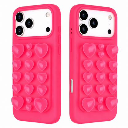 Apple iPhone 17 Pro Hoesje - Neon Roze - Siliconen Back Cover met Afneembare Hartjes Zuignappen