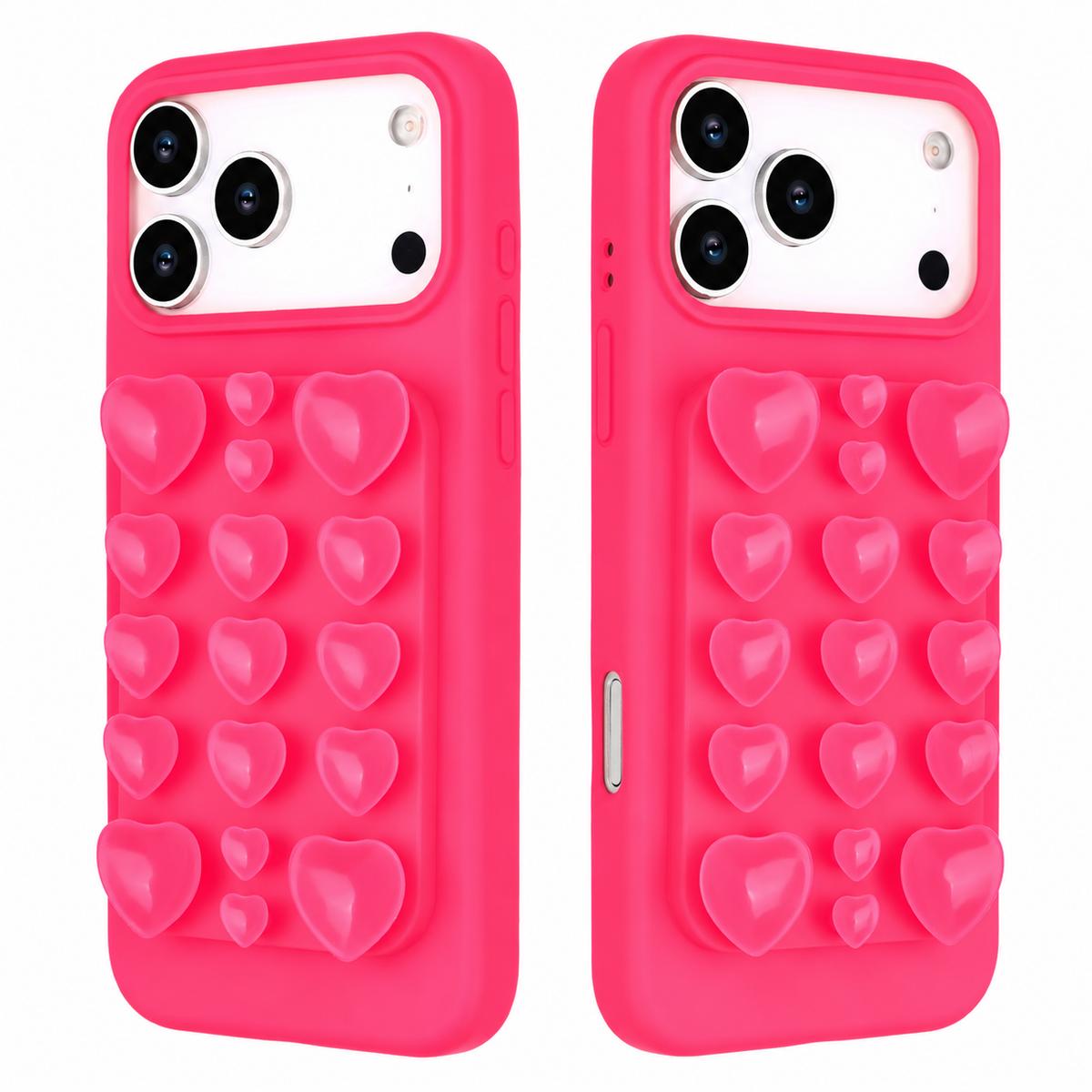 Apple iPhone 18 Pro Max Hoesje - Neon Roze - Siliconen Back Cover met Afneembare Hartjes Zuignappen