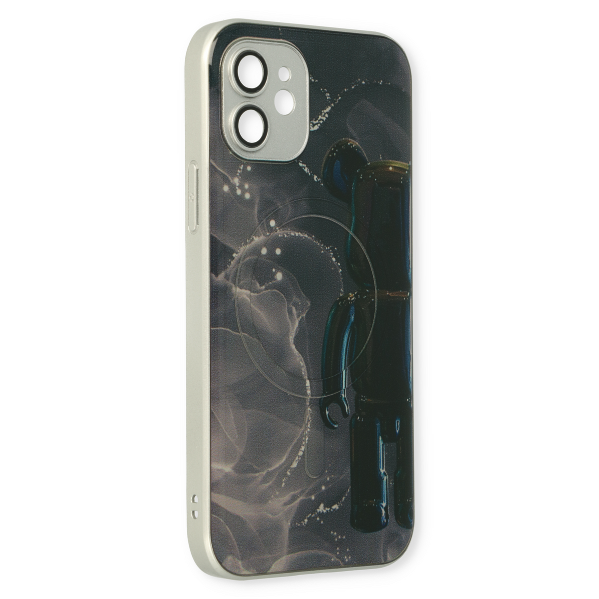 Apple iPhone 12 Hoesje - Zwart - Siliconen Marmer MagSafe Back Cover
