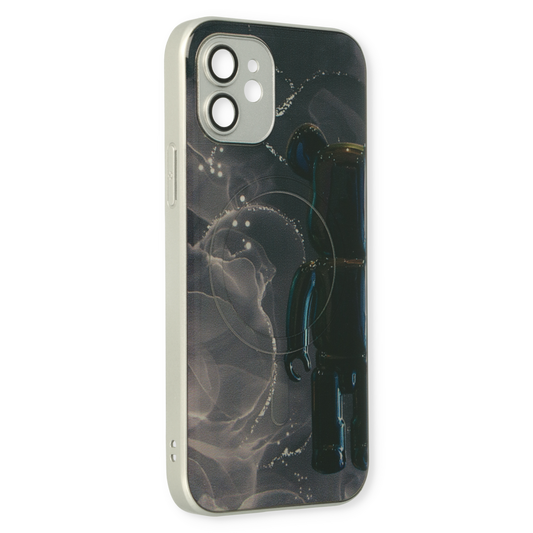 Apple iPhone 12 Case - Black - Silicone Marble MagSafe Back Cover