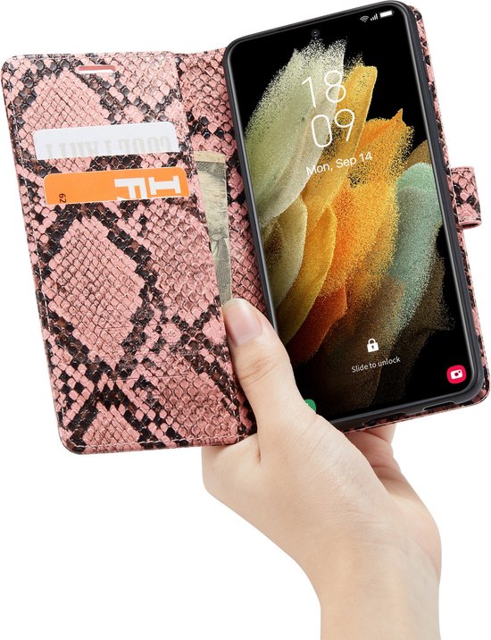 Samsung Galaxy S21 FE Hülle - Pink - Luxus Schlangen-Bookcase