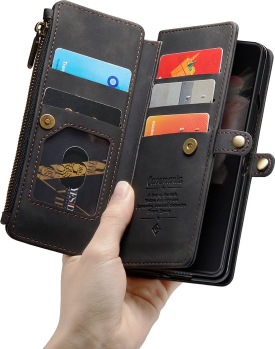 Samsung Galaxy Z Fold 3 5G Hoesje - Charcoal Gray - Luxe Bookcase met Rits en Telefoonkoord
