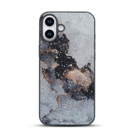 Apple iPhone 16 Plus Hülle - Grau - Diamant-Marmor-Glitzer-Backcover
