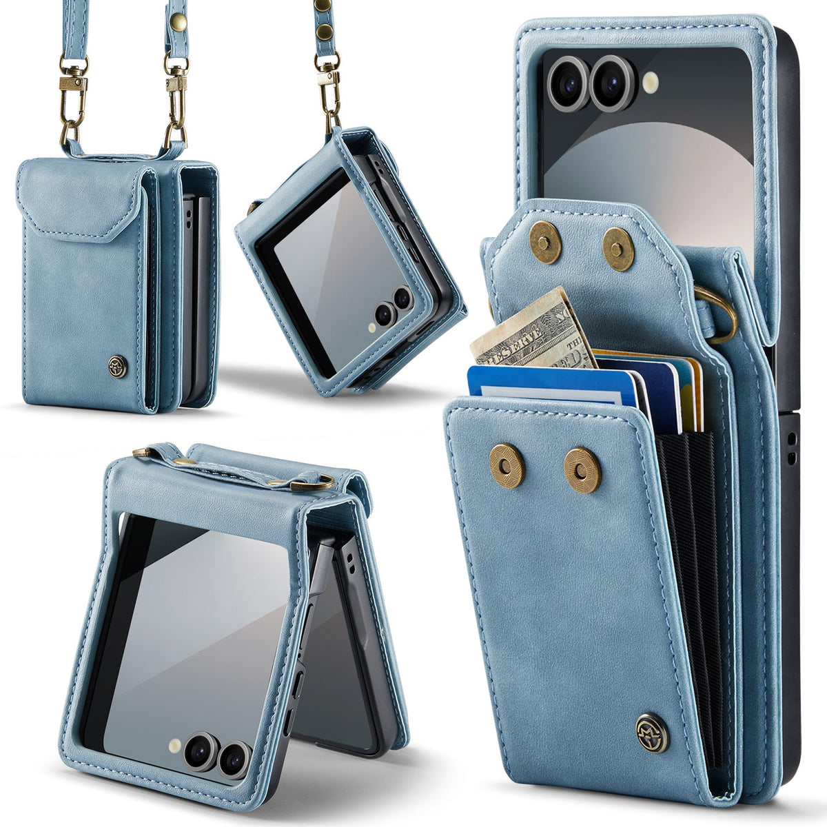 Samsung Galaxy Z Flip 7 Hoesje - Aqua Blue - Portemonnee Bookcase met Telefoonkoord