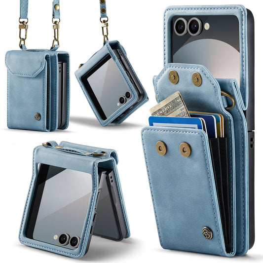 Samsung Galaxy Z Flip 7 Case - Aqua Blue - Wallet Case with Phone Strap