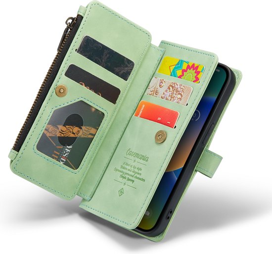 iPhone 14 Hoesje - Pistache Green - Luxe Bookcase met Rits