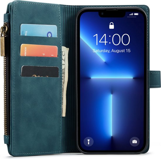 Apple iPhone 13 Pro Case - Emerald Green - Luxury Wallet Case with Zipper