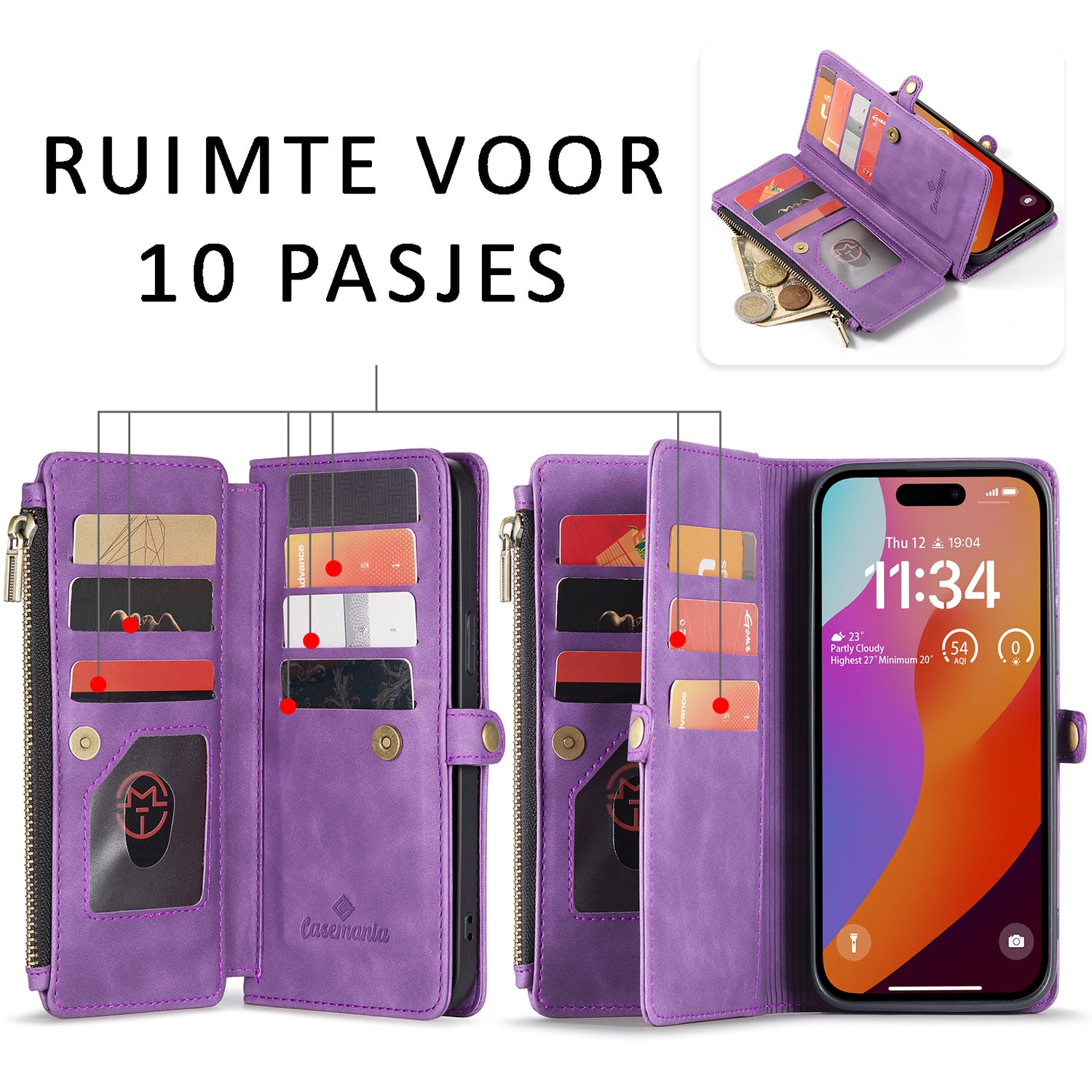 DECA | Portemonnee Book Case met Extra Vakken | Bright Lila