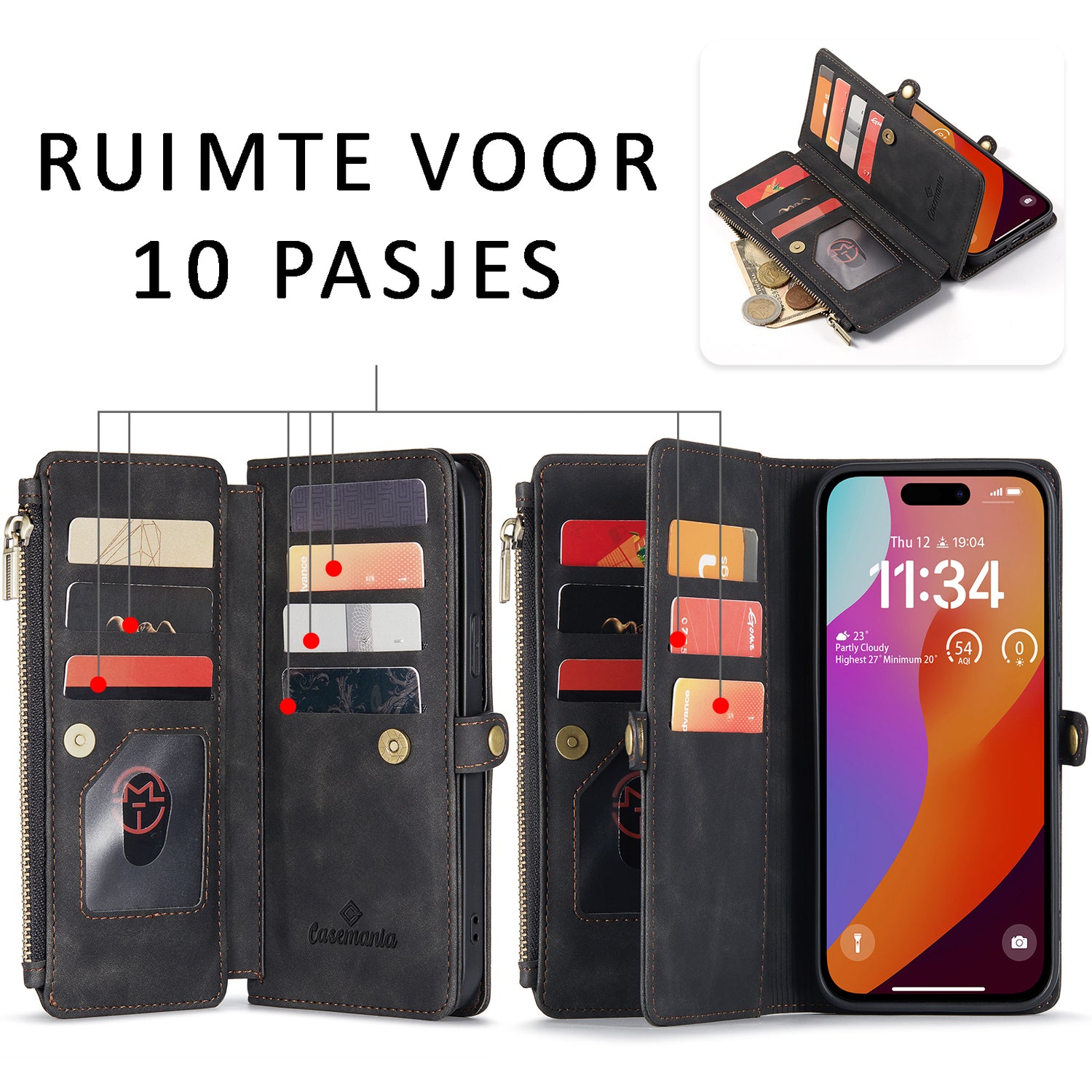 DECA | Portemonnee Book Case met Extra Vakken | Charcoal Gray