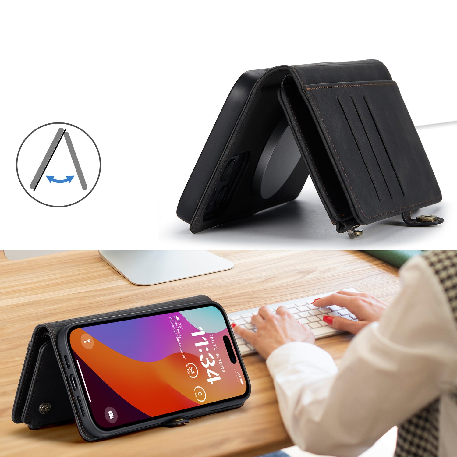 DECA | Portemonnee Book Case met Extra Vakken | Charcoal Gray