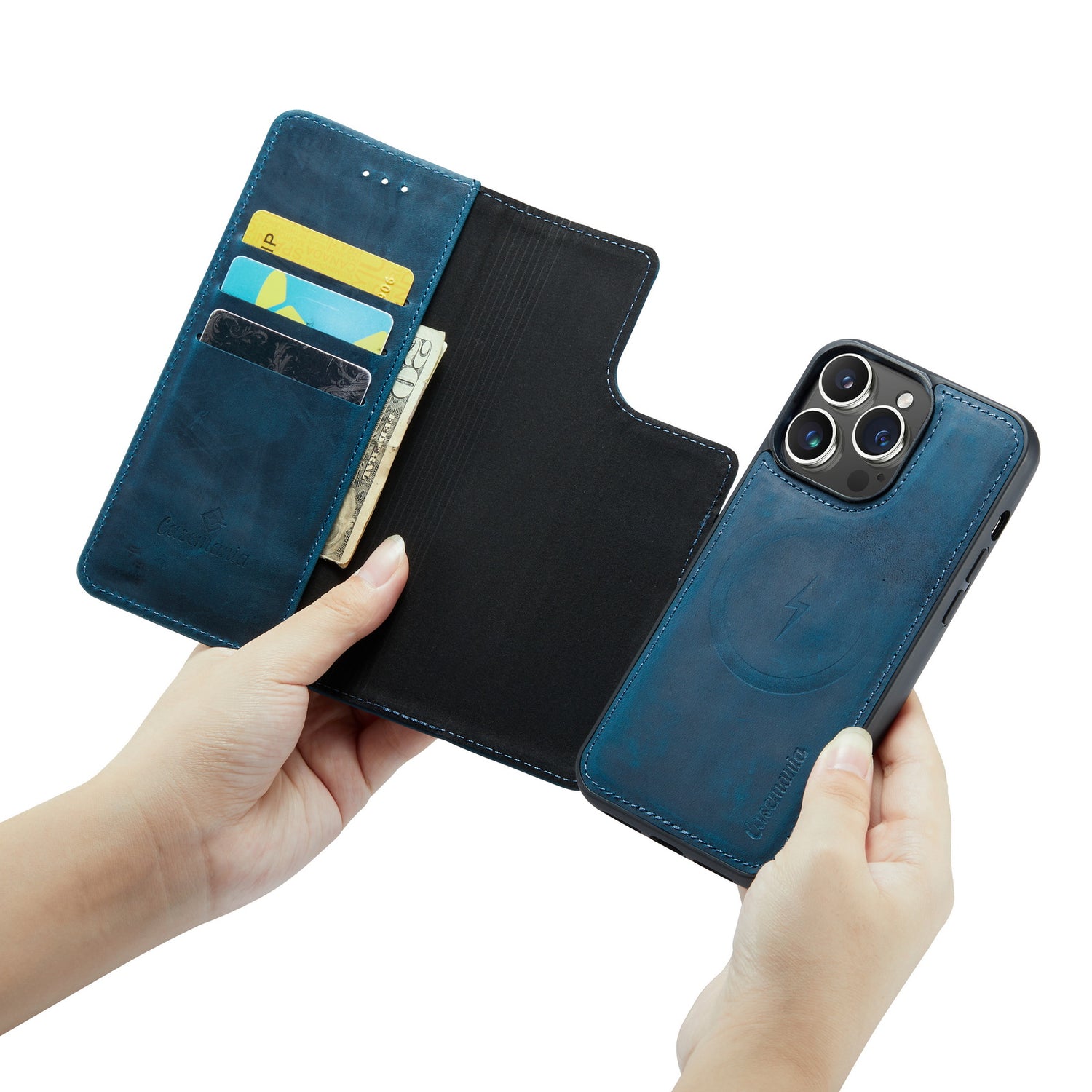 Snap Leather+ | MagSafe-Compatibel 2-in-1 Leren Bookcase | Navy Blue